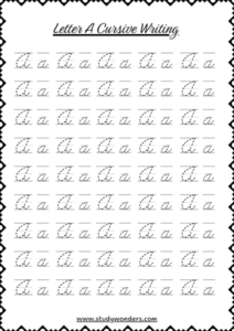 Letter A cursive writing worksheet pdf