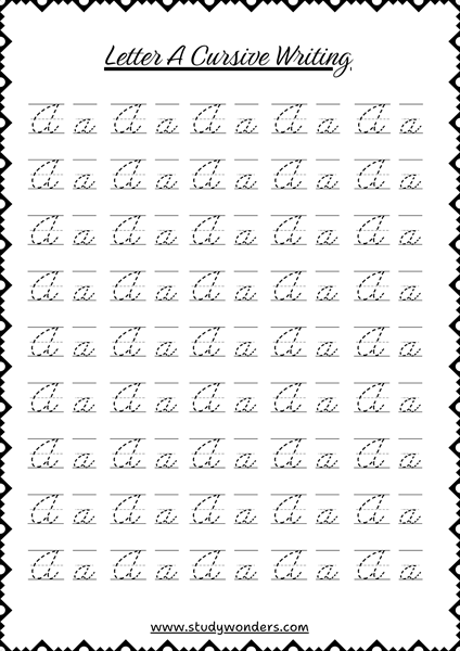 Letter A cursive writing worksheet pdf